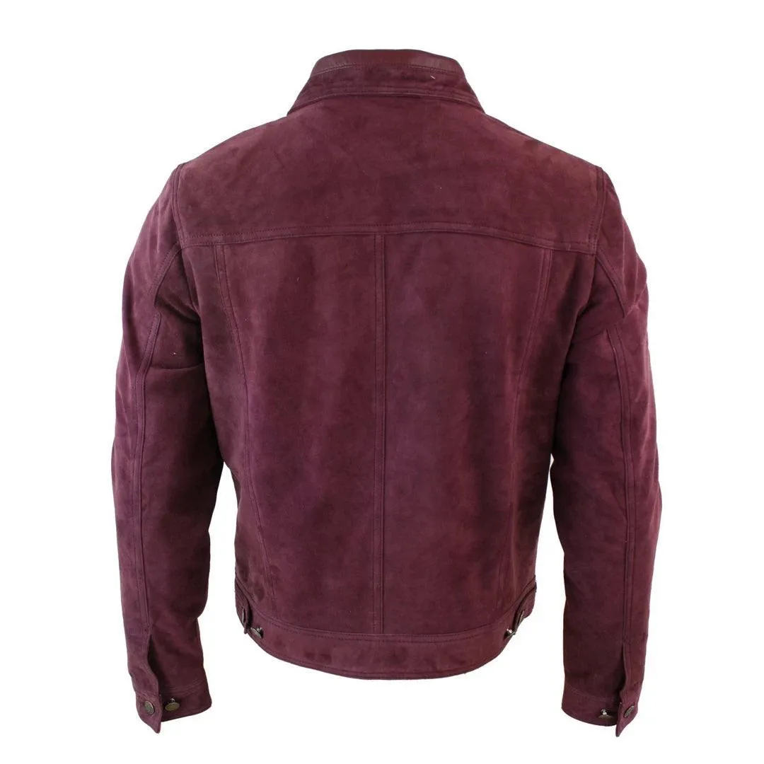 Mens Vintage Short Denim Style Retro Real Suede Leather Jean Jacket Casual