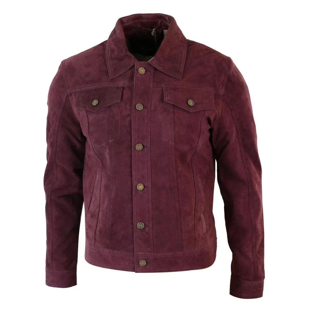 Mens Vintage Short Denim Style Retro Real Suede Leather Jean Jacket Casual