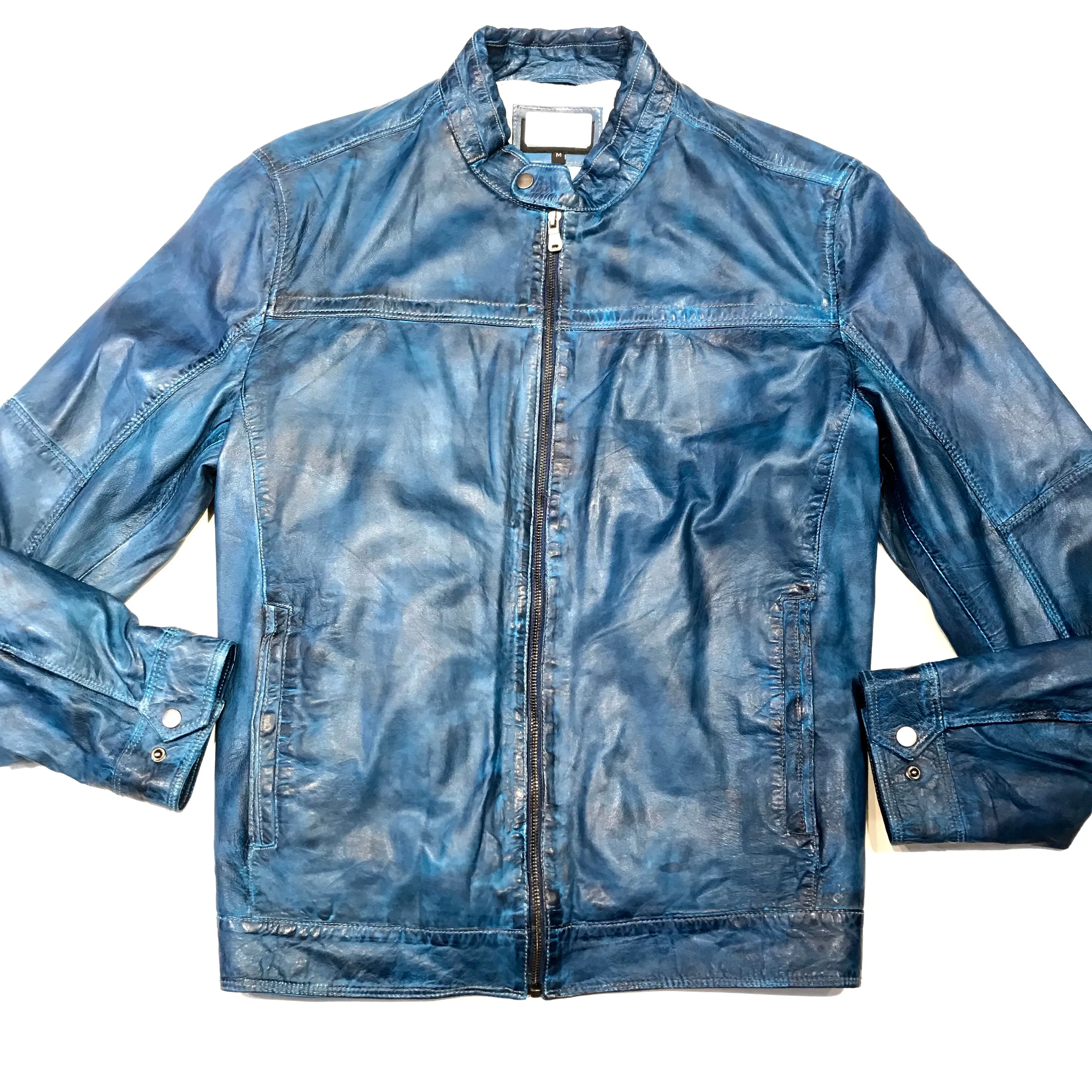 Missani Le Collezioni Carolina Blue Lambskin Leather Jacket