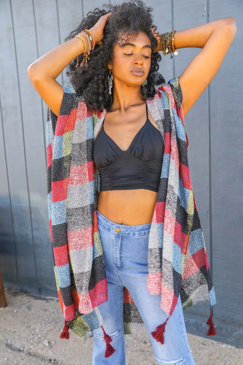 Multi-color Buffalo Checkered Kimono