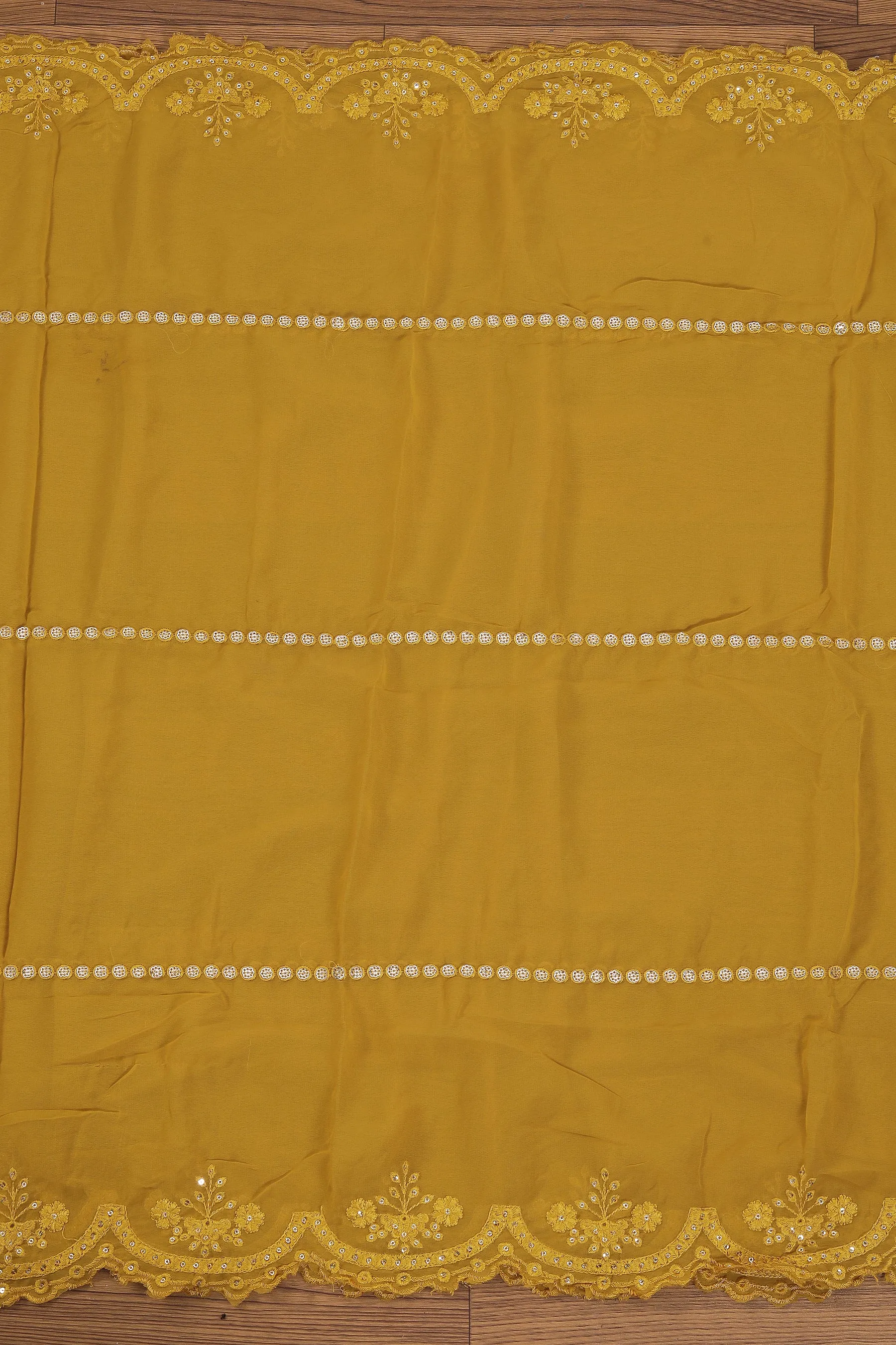 Mustard Embroidered Poly Georgette Dress Material with Dupatta
