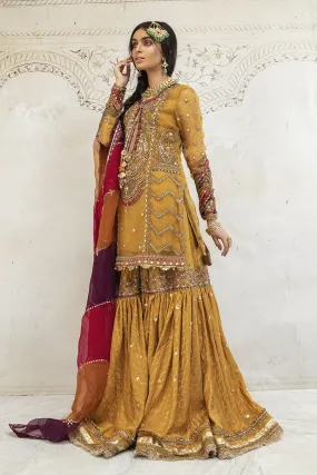 Mustard Yellow Traditional Gharara Kameez Dress #BS746