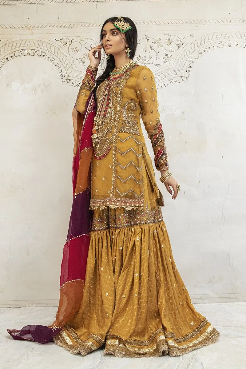 Mustard Yellow Traditional Gharara Kameez Dress #BS746