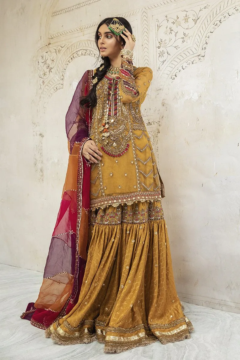 Mustard Yellow Traditional Gharara Kameez Dress #BS746