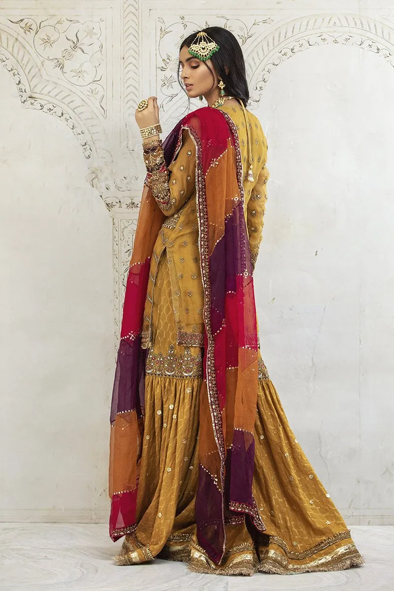 Mustard Yellow Traditional Gharara Kameez Dress #BS746