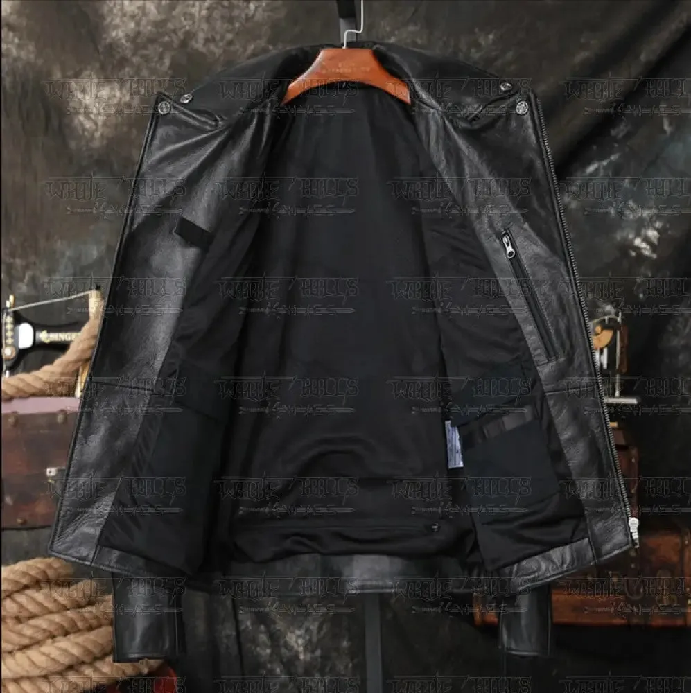 Mystical Protective Gear Cowhide Oblique Zipper Motorcycle Jacket