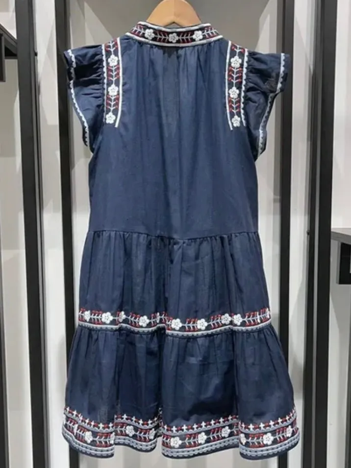 Navy blue embroidered details short dress