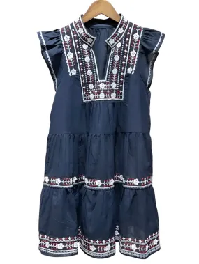 Navy blue embroidered details short dress