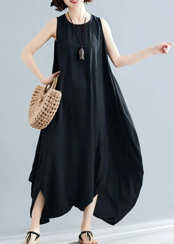 new black sleeveless cotton jumpsuit pants fashion unique women wide leg skirts pants