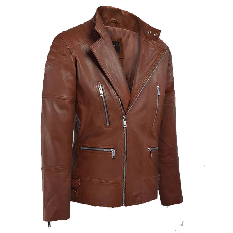 New Style Best Looking Shotgun Tan Moto Biker Fashion Leather Jacket