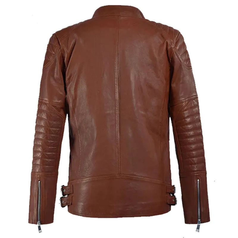 New Style Best Looking Shotgun Tan Moto Biker Fashion Leather Jacket
