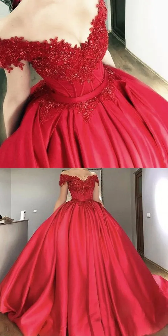 Occasion Red Ball Gown Off Shoulders Wedding Dress | Quinceanera Dresses