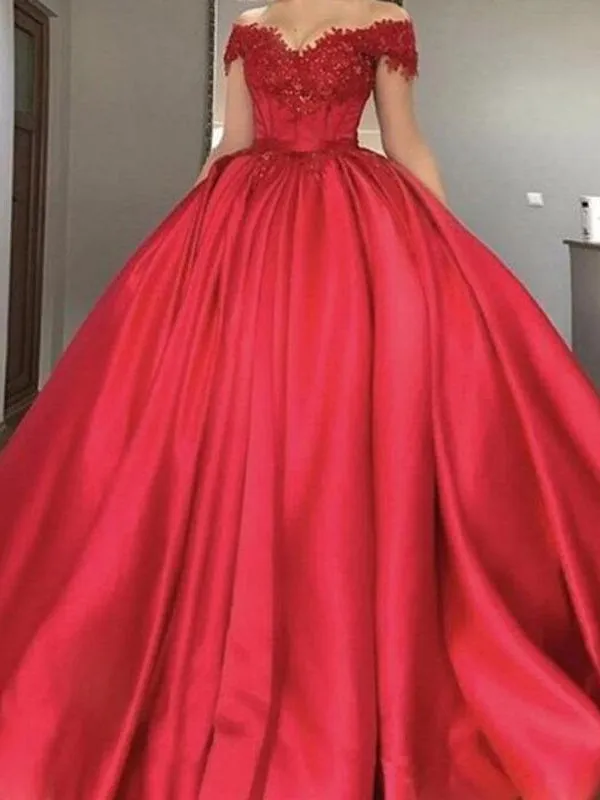 Occasion Red Ball Gown Off Shoulders Wedding Dress | Quinceanera Dresses
