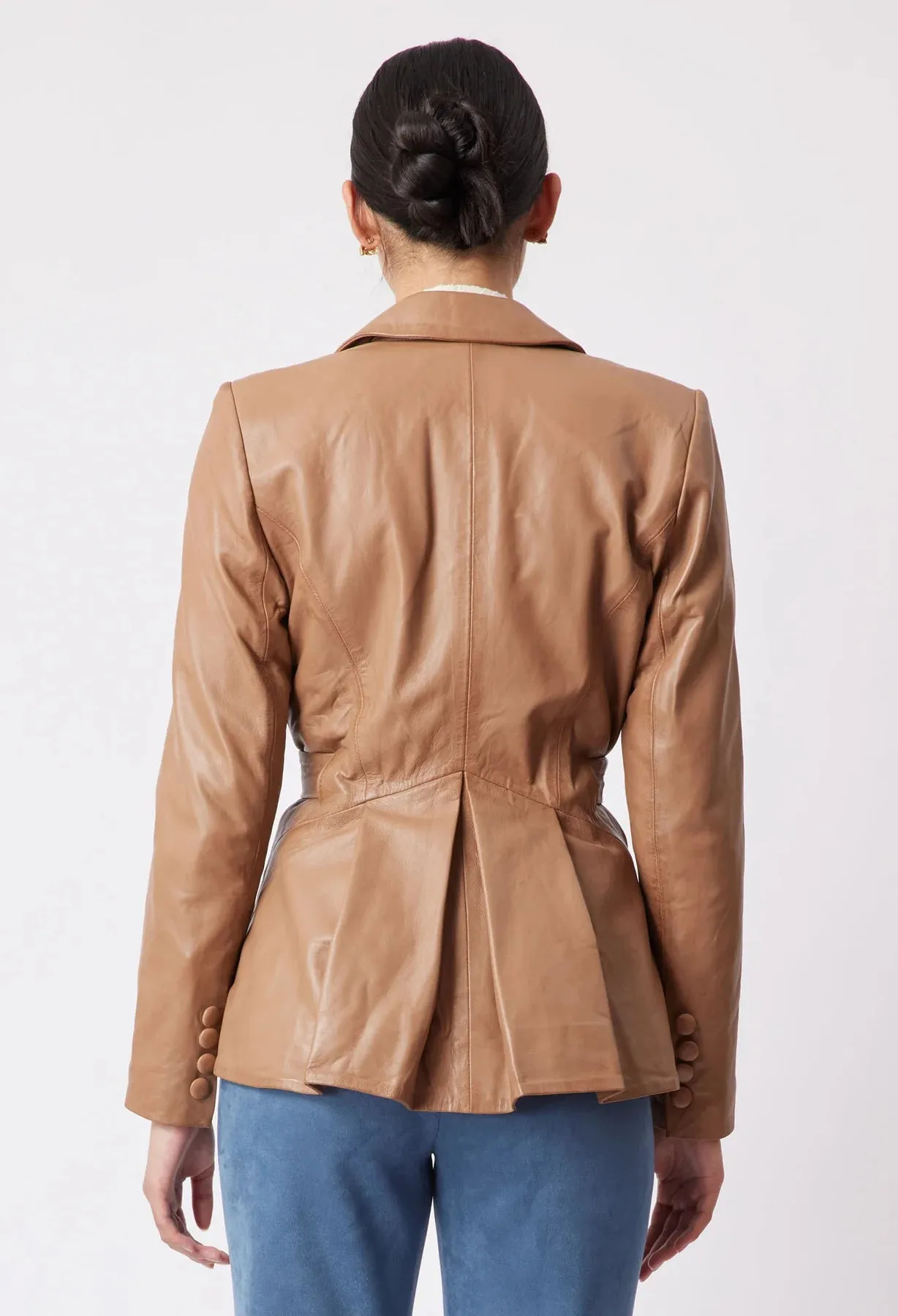 ONCE WAS - Loren Leather Peplum Blazer Husk