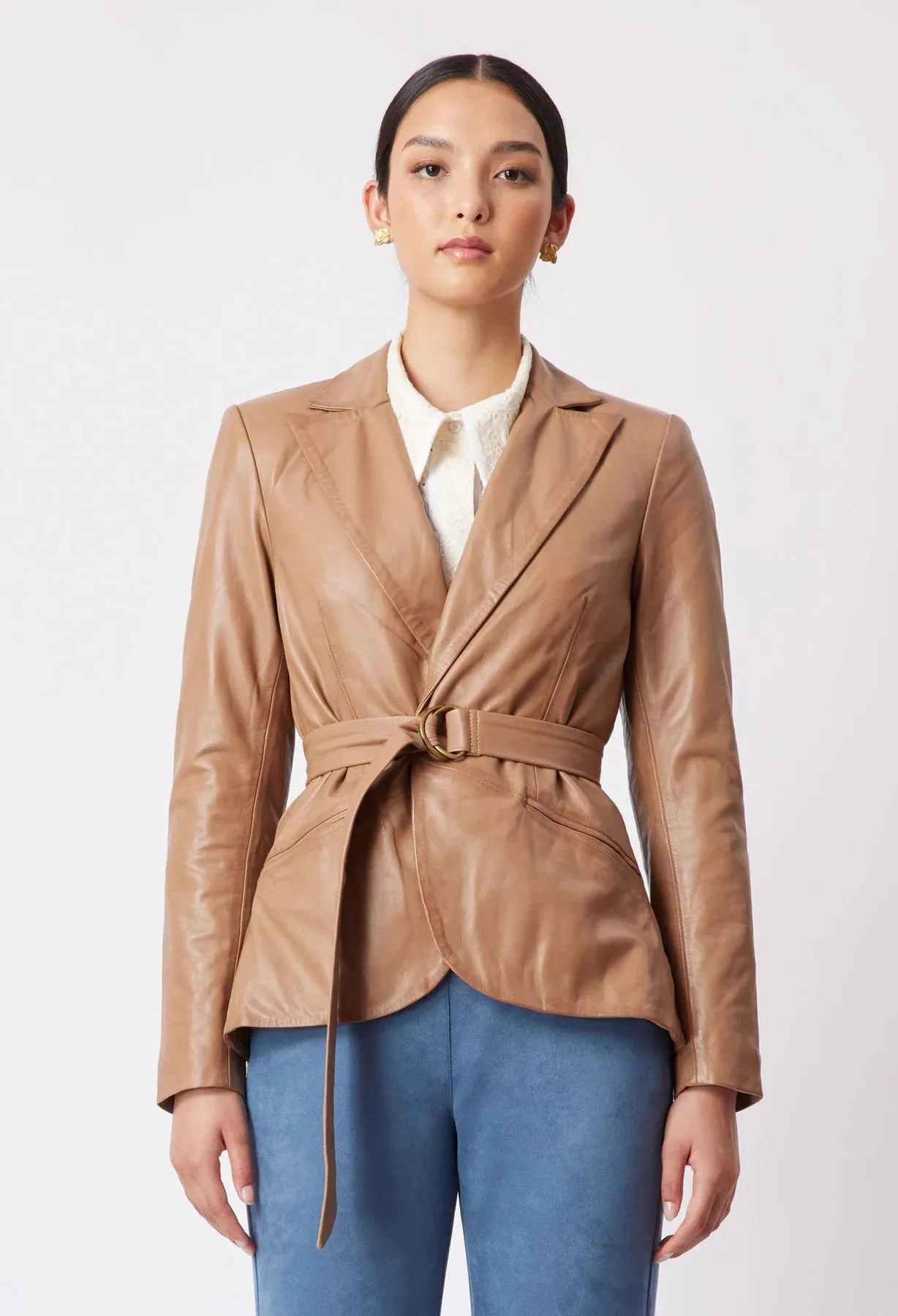 ONCE WAS - Loren Leather Peplum Blazer Husk