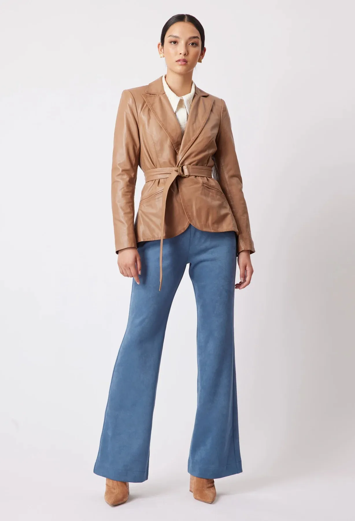 ONCE WAS - Loren Leather Peplum Blazer Husk