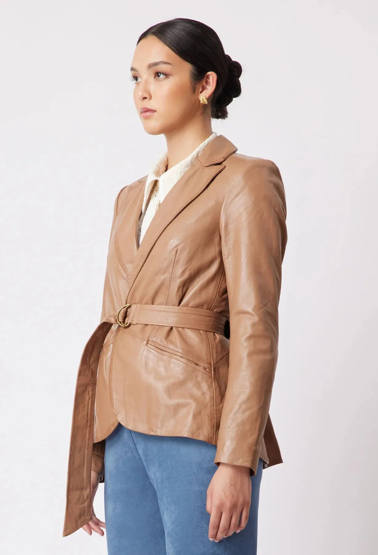 ONCE WAS - Loren Leather Peplum Blazer Husk