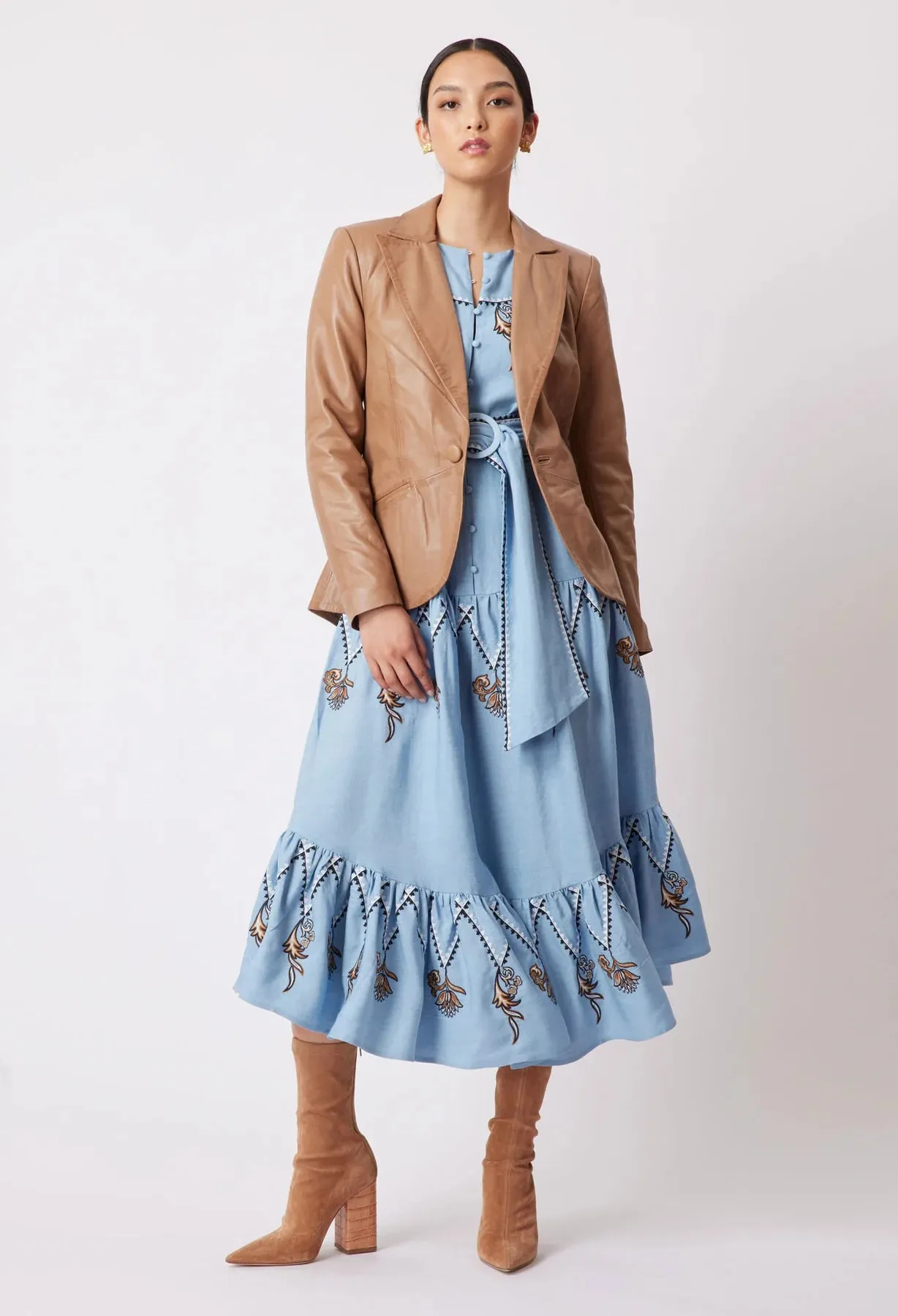 ONCE WAS - Loren Leather Peplum Blazer Husk