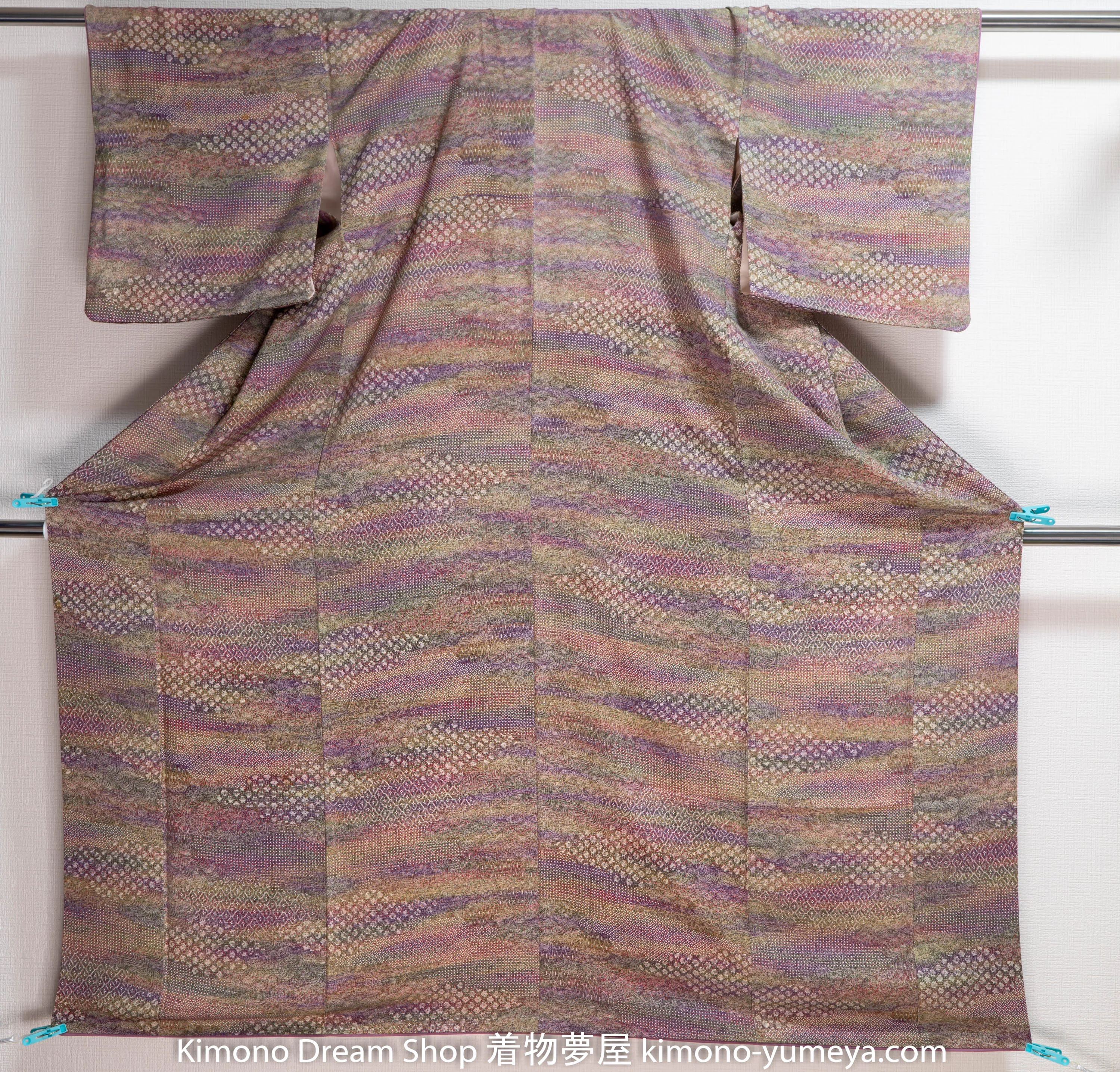 Patterns in Patterns in Patterns Edo Komon Kimono - Multicolored Purple Green Traditional Mixture