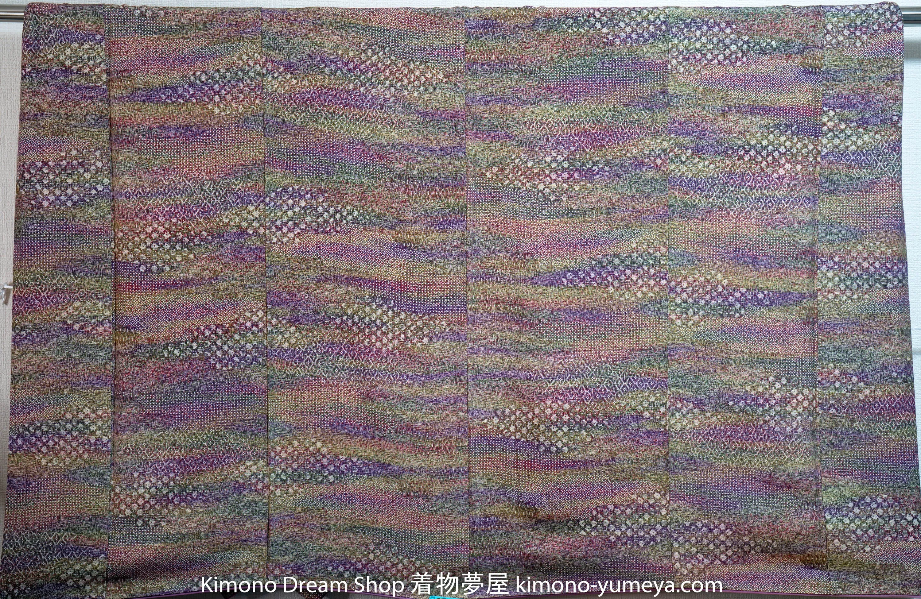 Patterns in Patterns in Patterns Edo Komon Kimono - Multicolored Purple Green Traditional Mixture