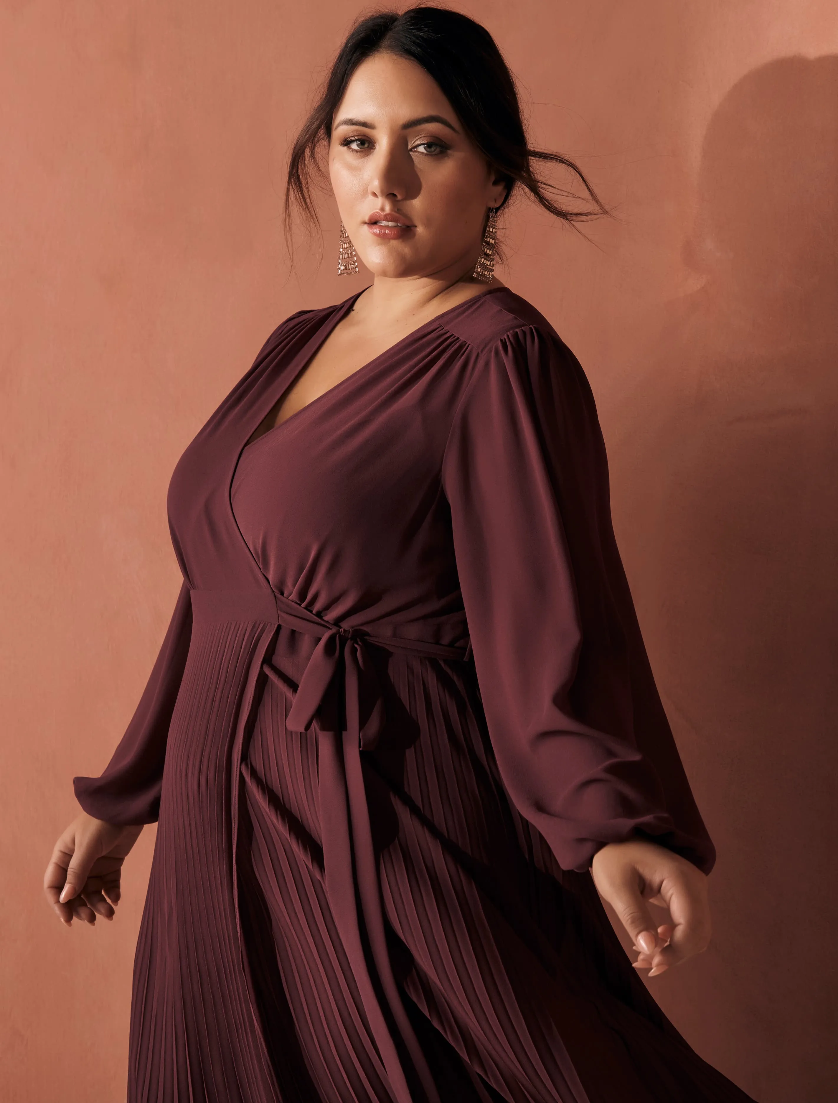 Penelope Curve Pleated Wrap Dress
