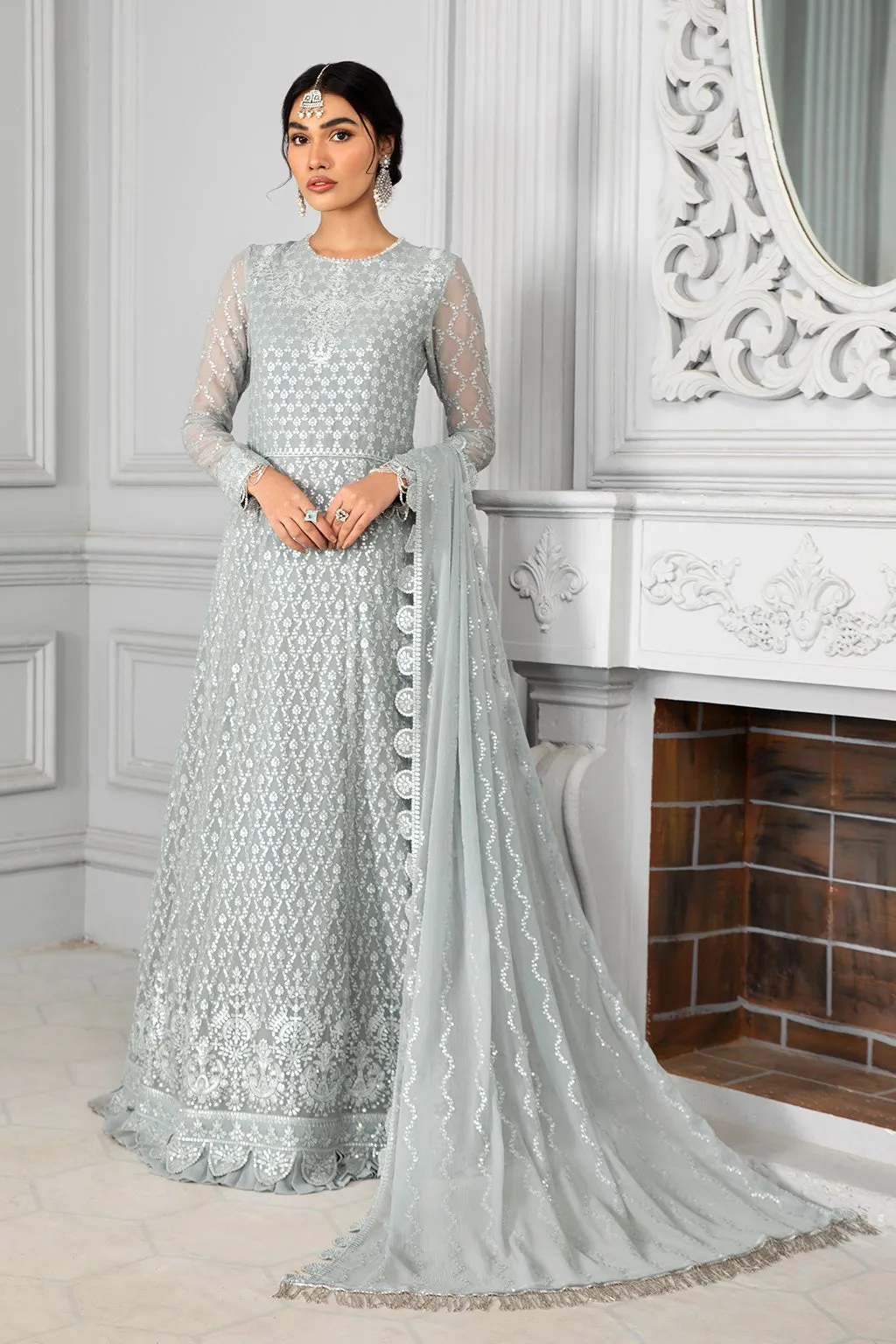 Pishwas Dress Pakistani in Light Grey Shade #PF326