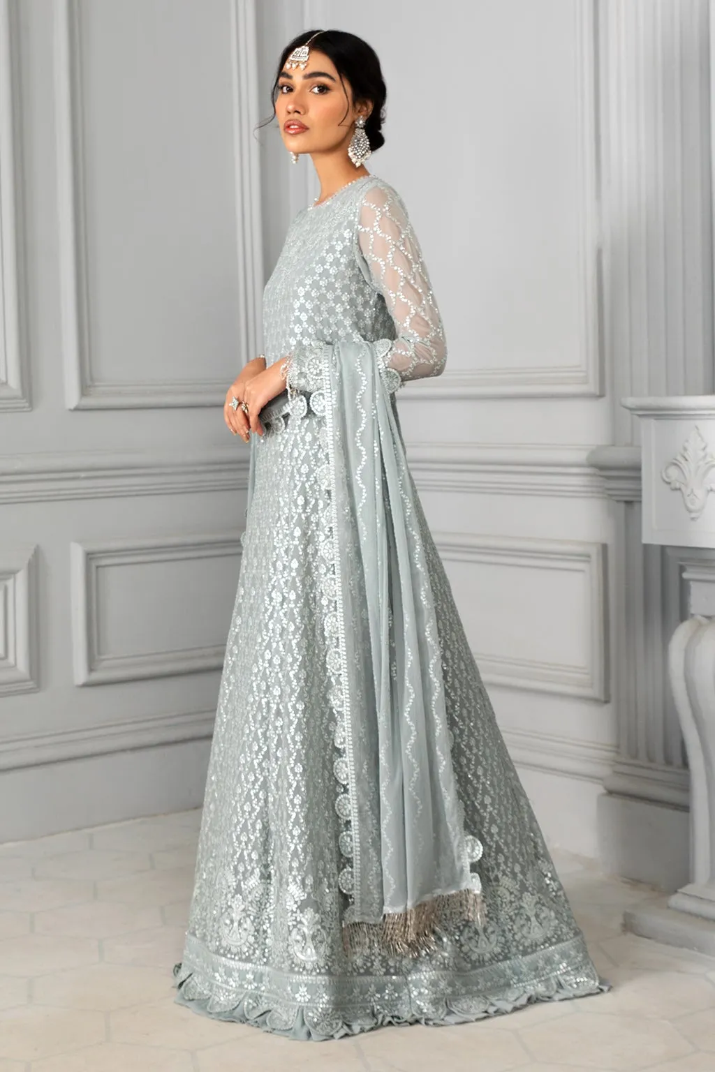 Pishwas Dress Pakistani in Light Grey Shade #PF326