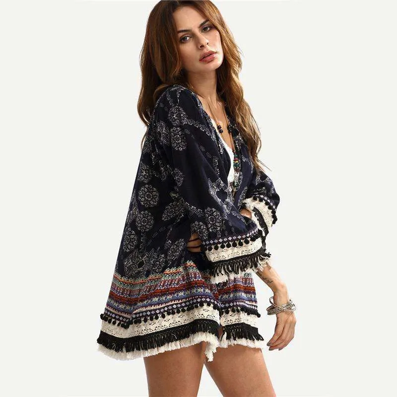 Pom Fringe Kimono
