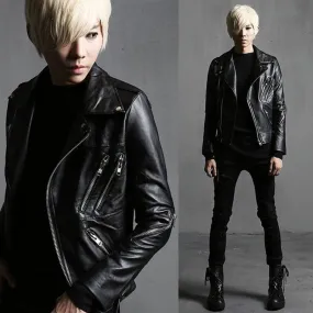 Punk Motorcycle Multi Zippers Slim Fit Style Men PU Jacket