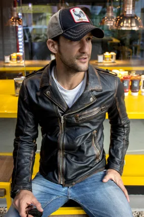 Rebel II Vintage Leather Jacket Aged Leather Distressed Black