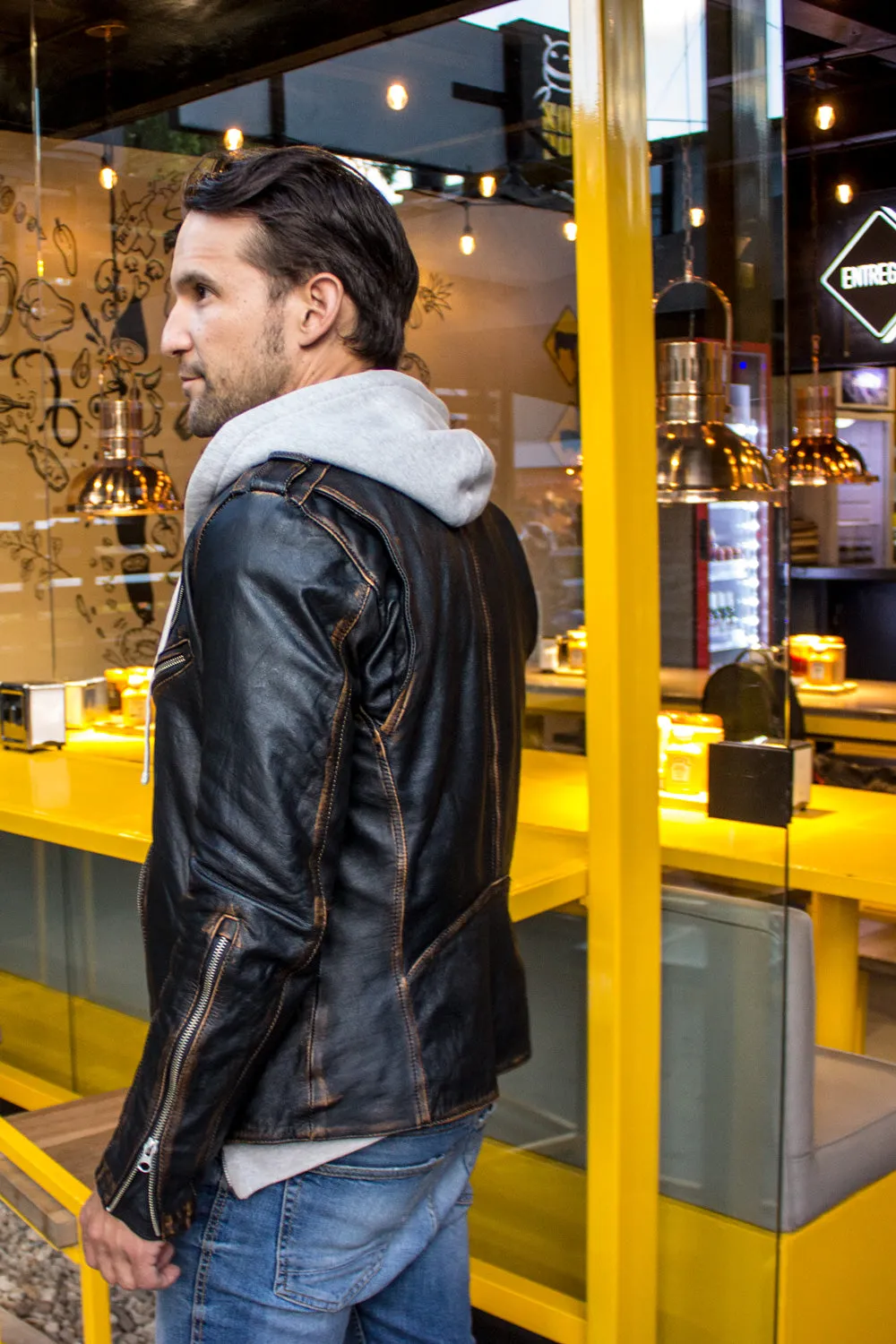 Rebel II Vintage Leather Jacket Aged Leather Distressed Black