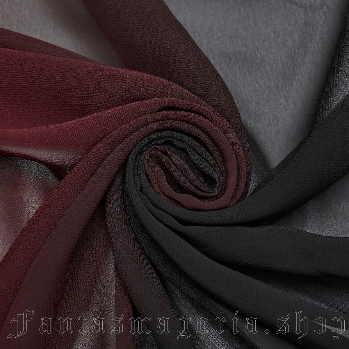 Red Moon Rising - women's Gothic black and red gradient chiffon duster with an open front and beaded rope belt