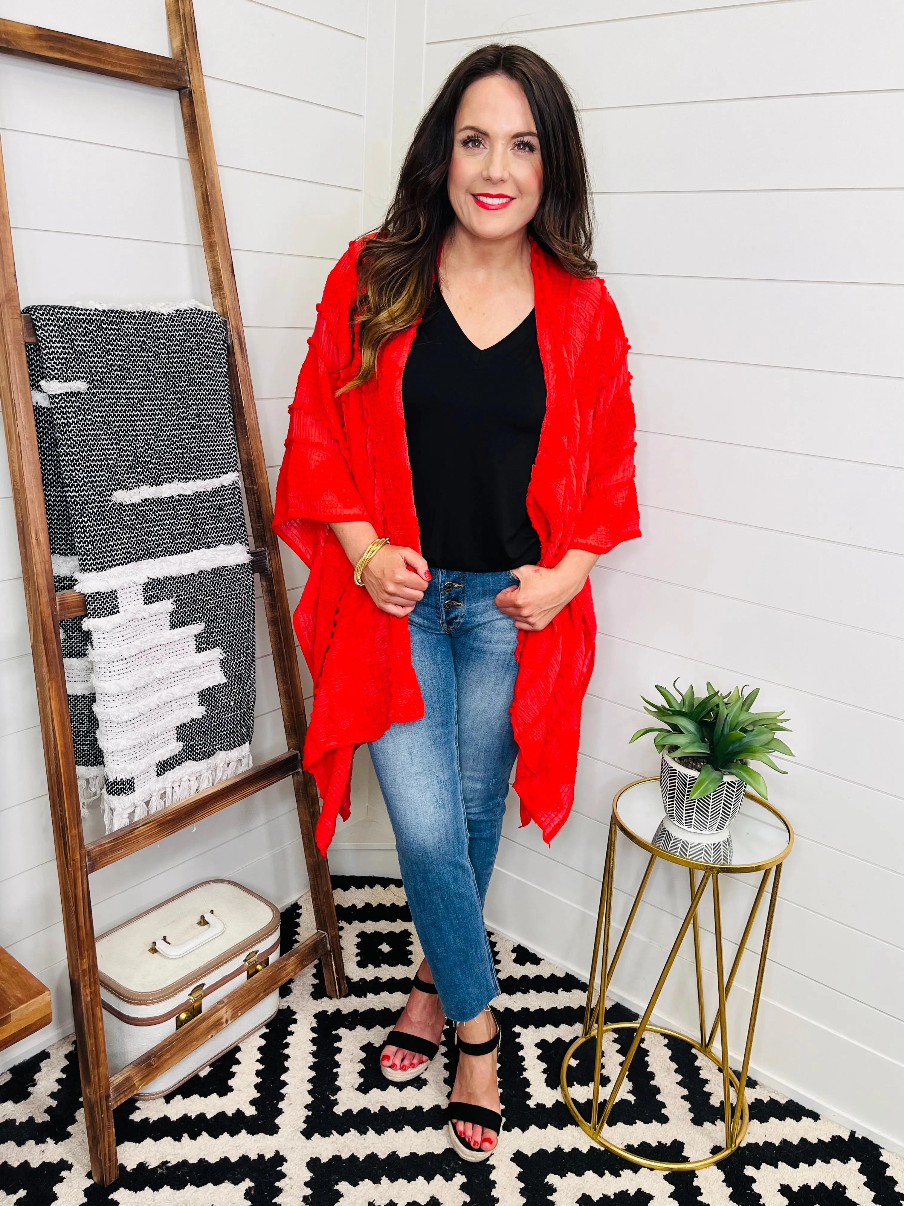 Red Pom Kimono