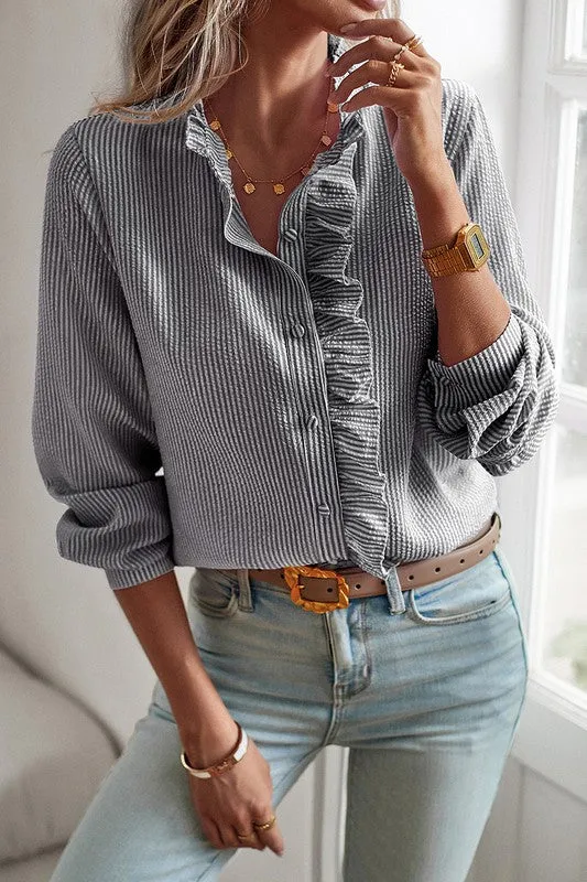Ruffled Trim Collar Shirt