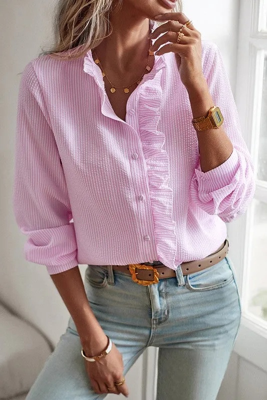 Ruffled Trim Collar Shirt