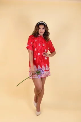 Savona Silk Shirt Dress In Red