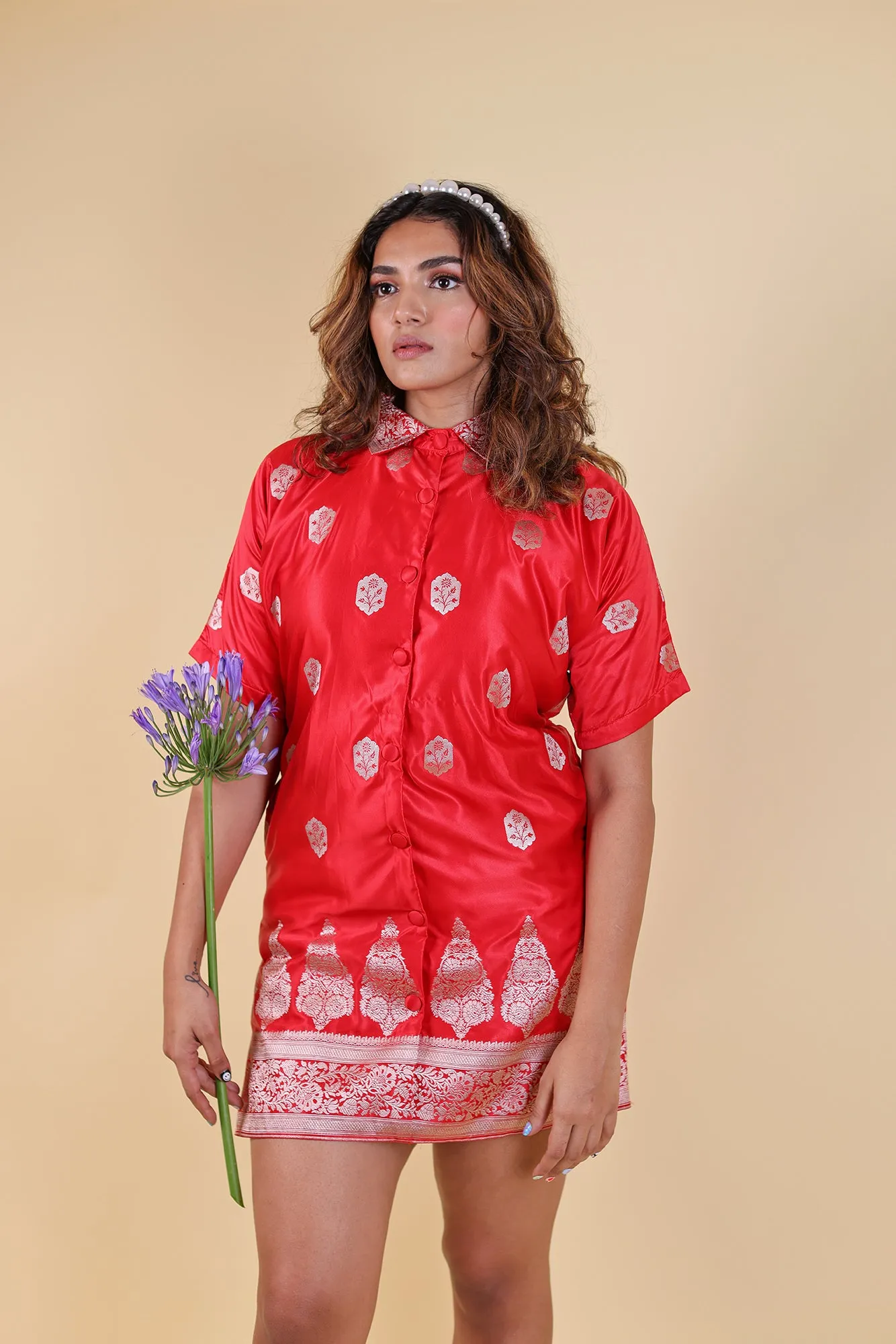 Savona Silk Shirt Dress In Red