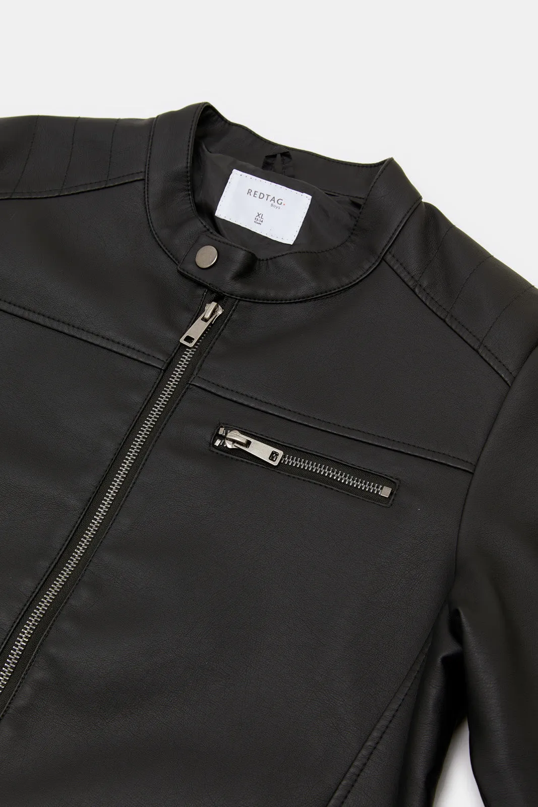 Senior Boys Black Zip Thru Leather Jacket