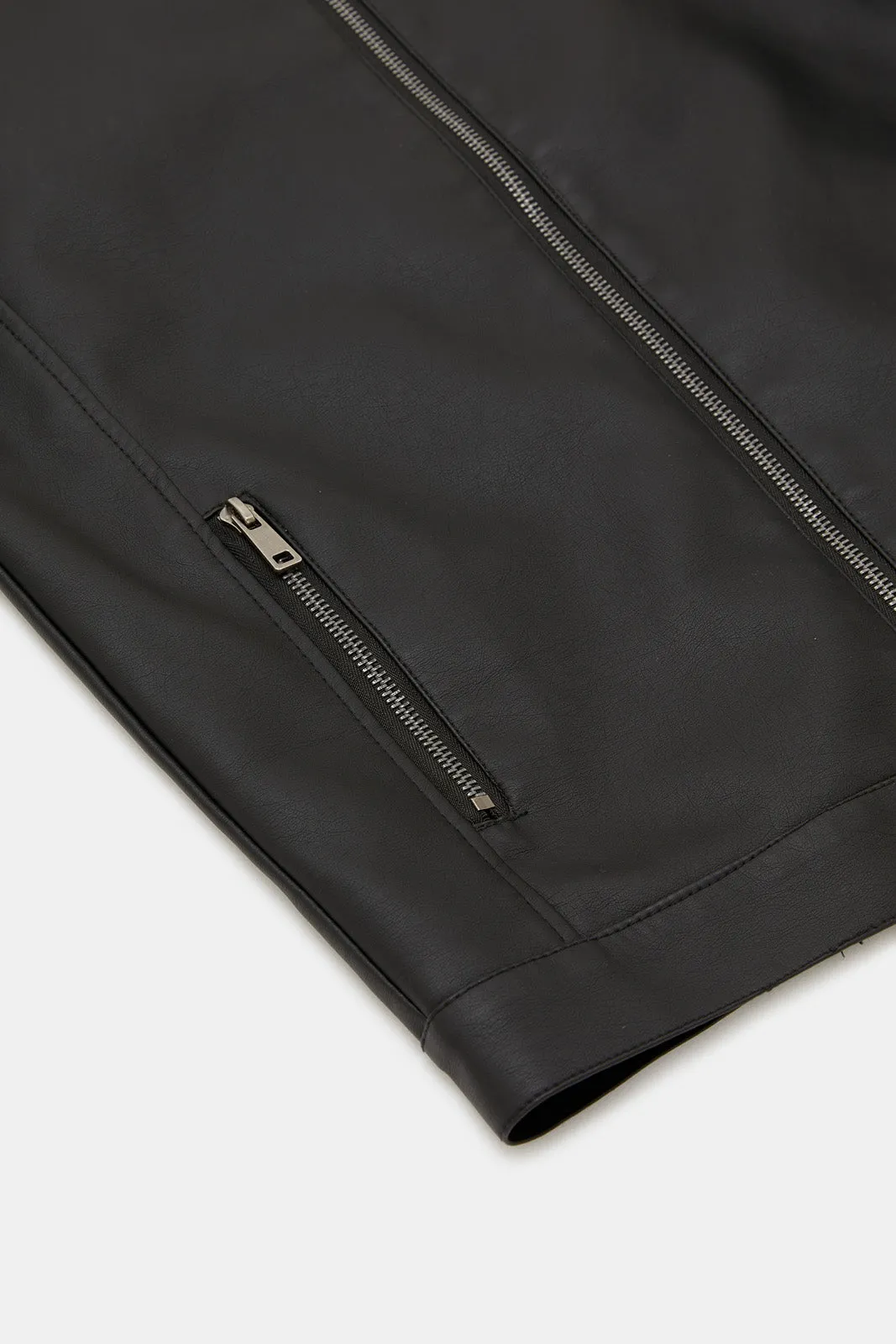 Senior Boys Black Zip Thru Leather Jacket