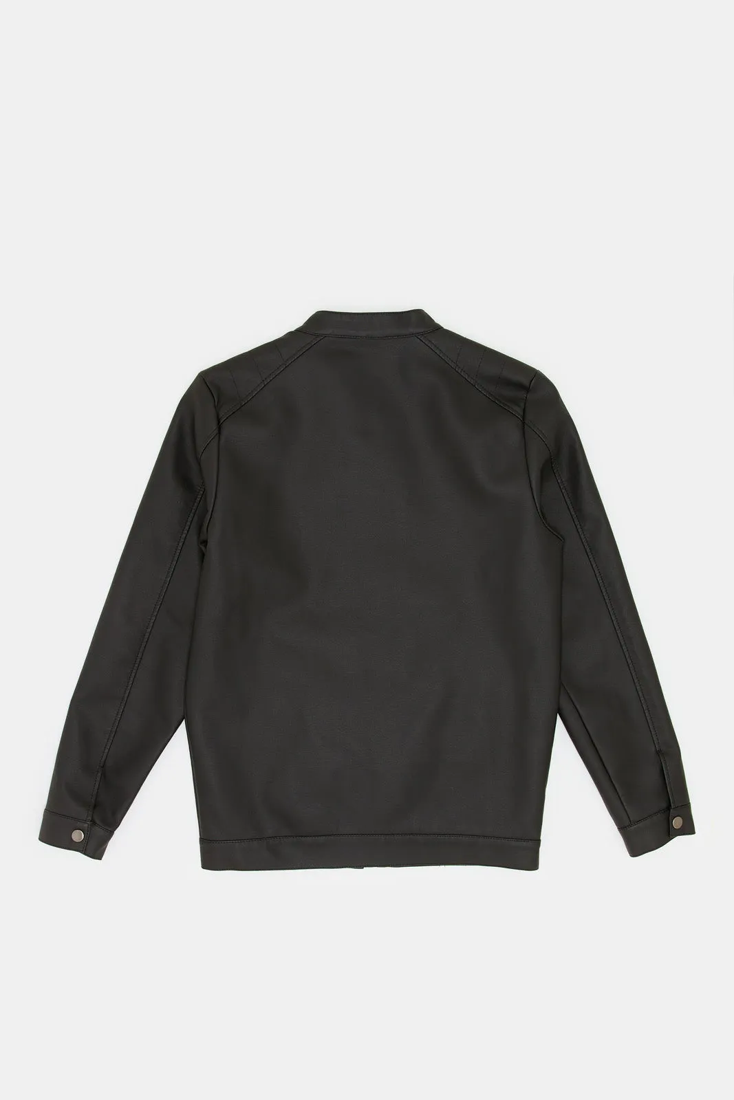 Senior Boys Black Zip Thru Leather Jacket