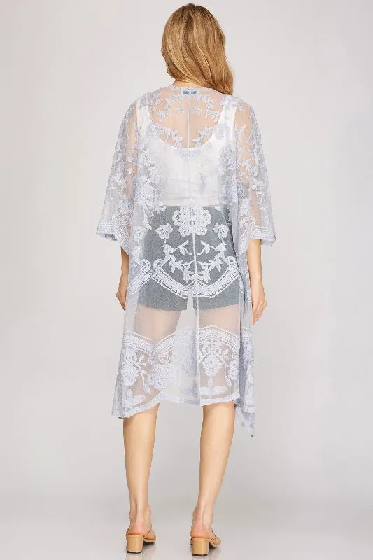 She   Sky Lace Midi Long Kimono Cardigan