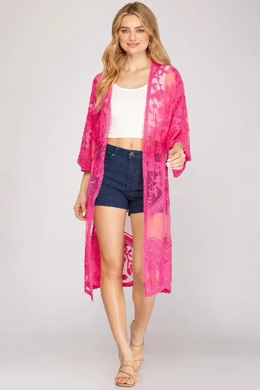 She   Sky Lace Midi Long Kimono Cardigan