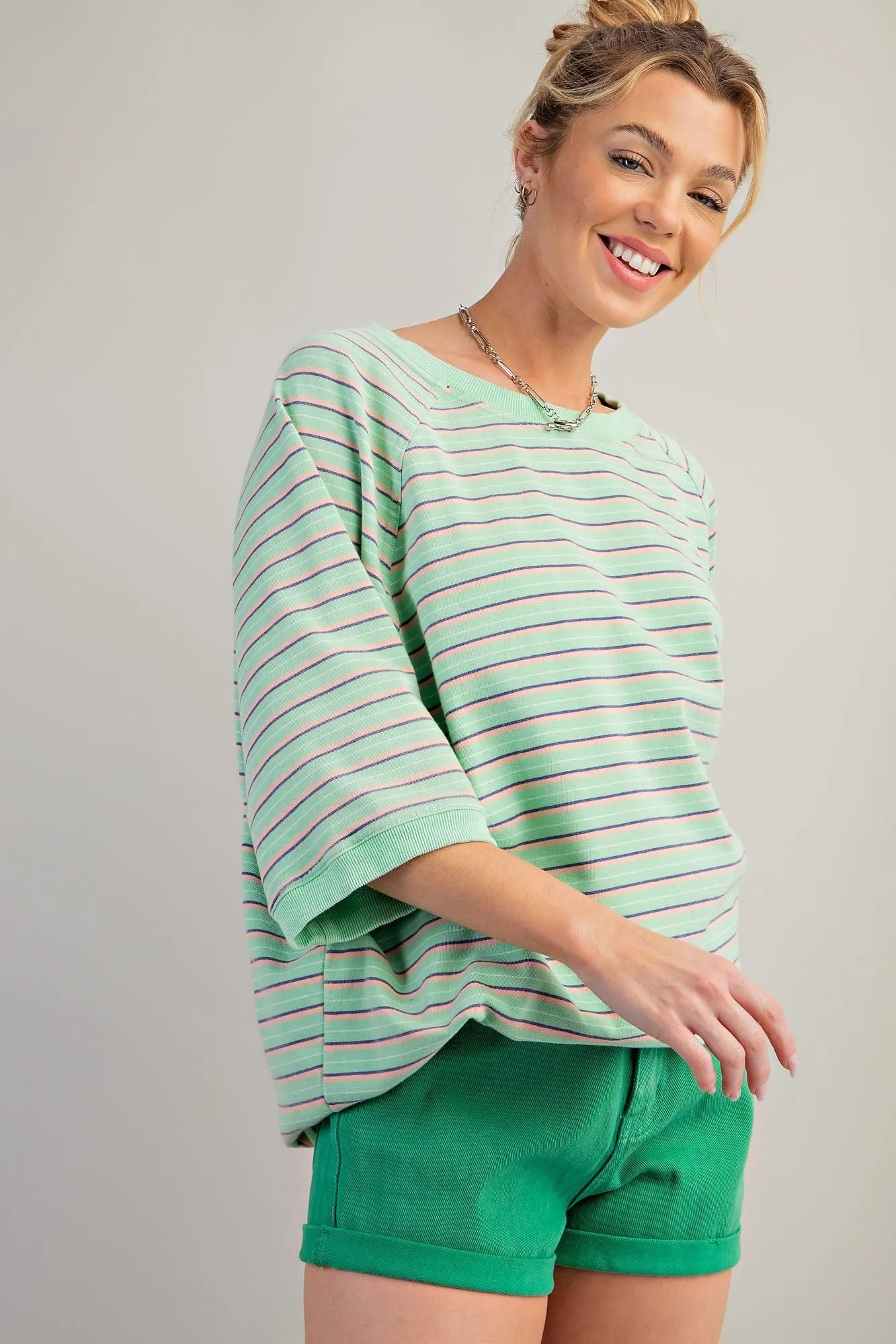 Short Sleeve Striped Terry Top
