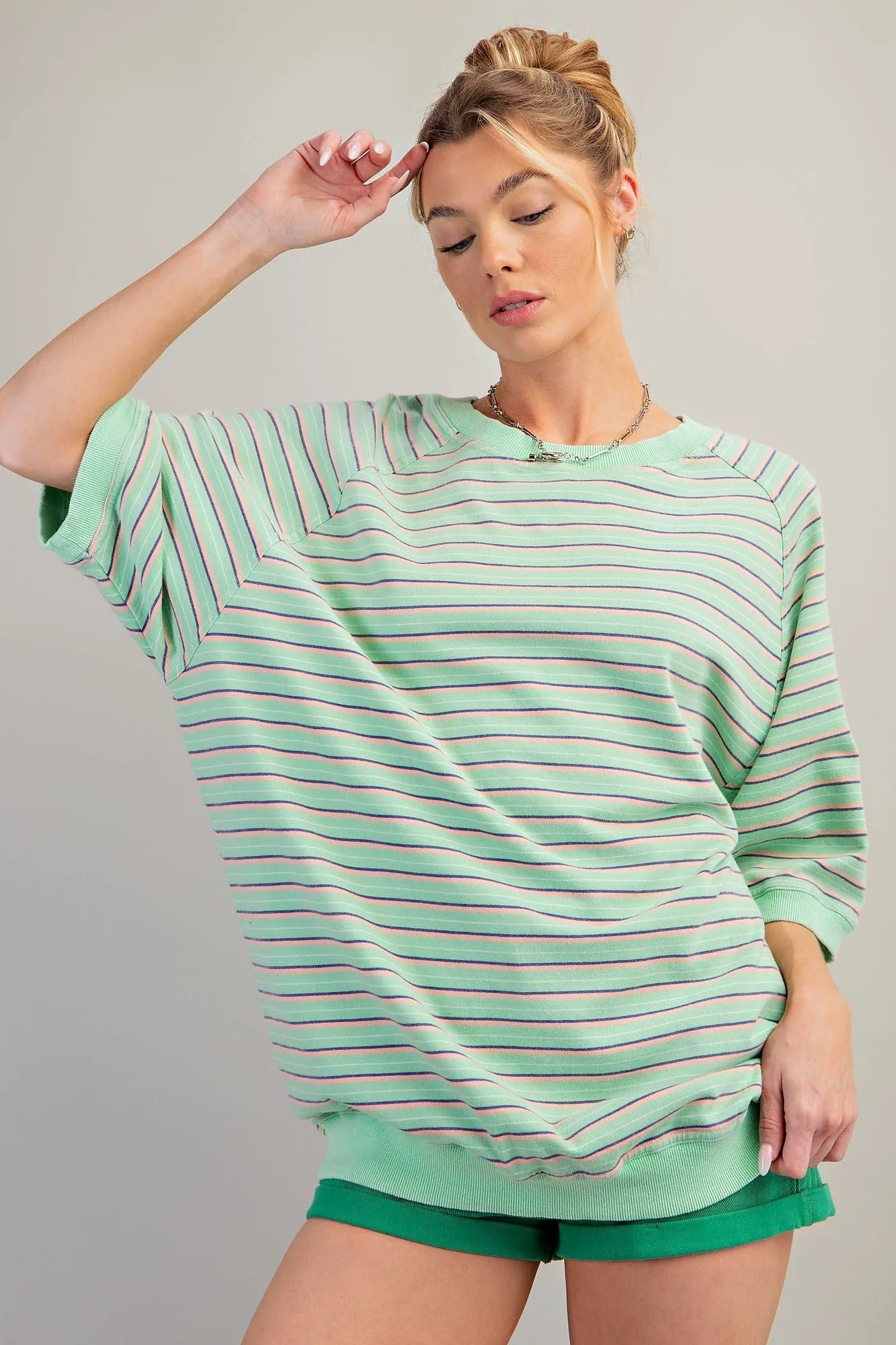 Short Sleeve Striped Terry Top