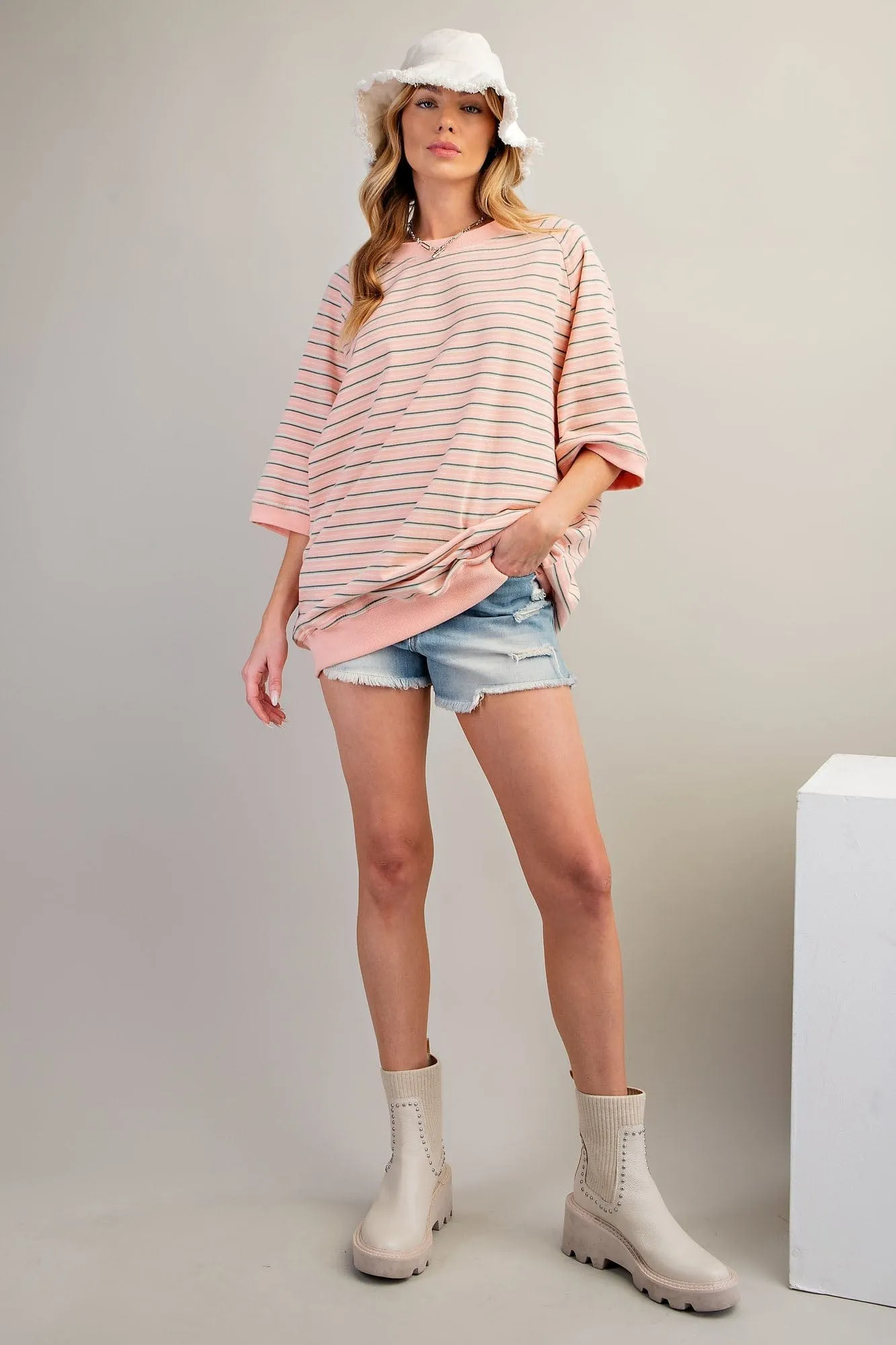 Short Sleeve Striped Terry Top
