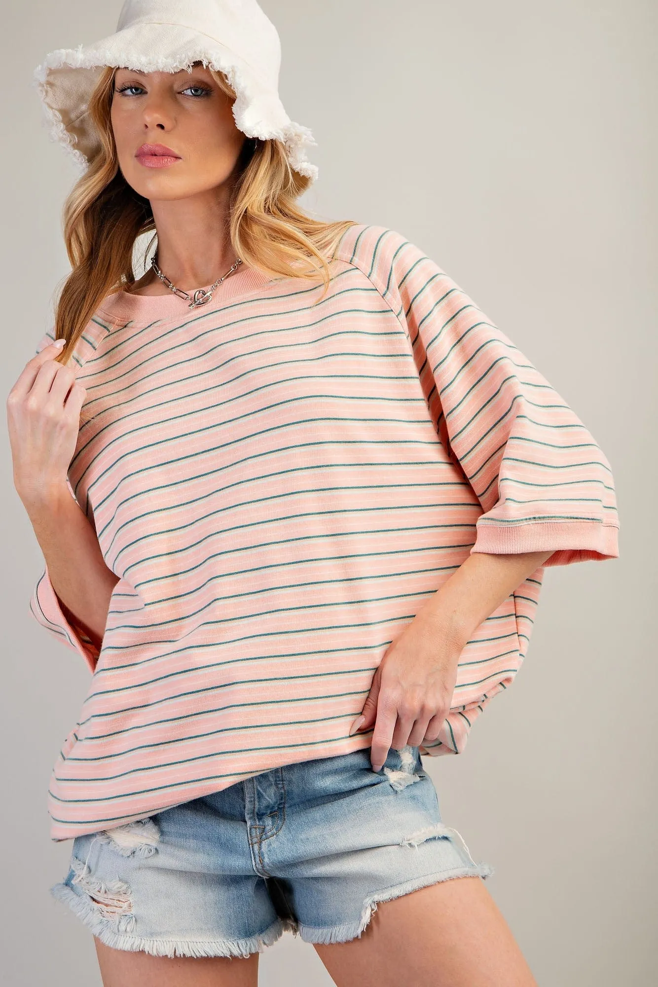 Short Sleeve Striped Terry Top