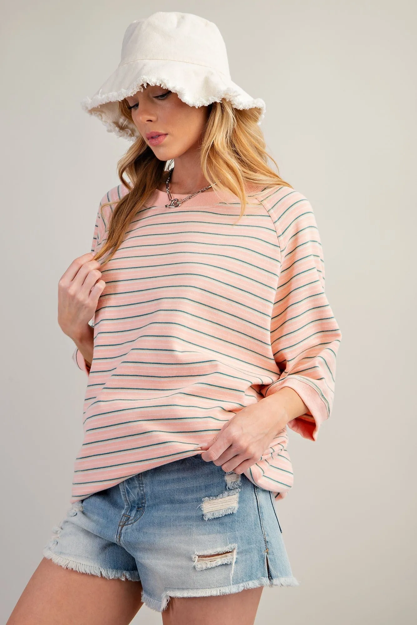 Short Sleeve Striped Terry Top