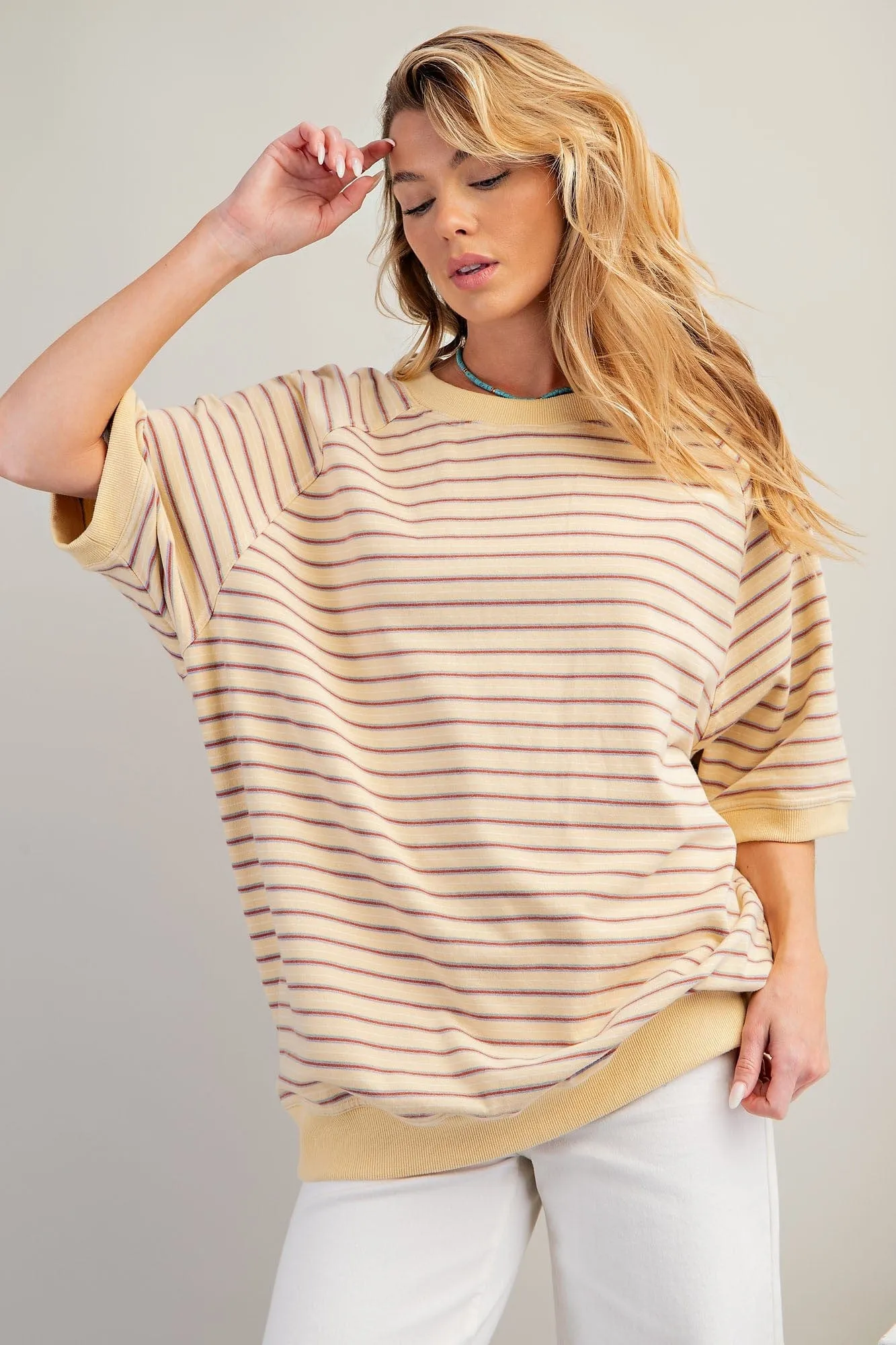 Short Sleeve Striped Terry Top
