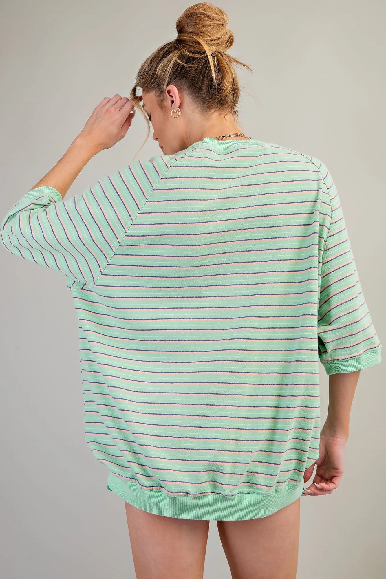 Short Sleeve Striped Terry Top