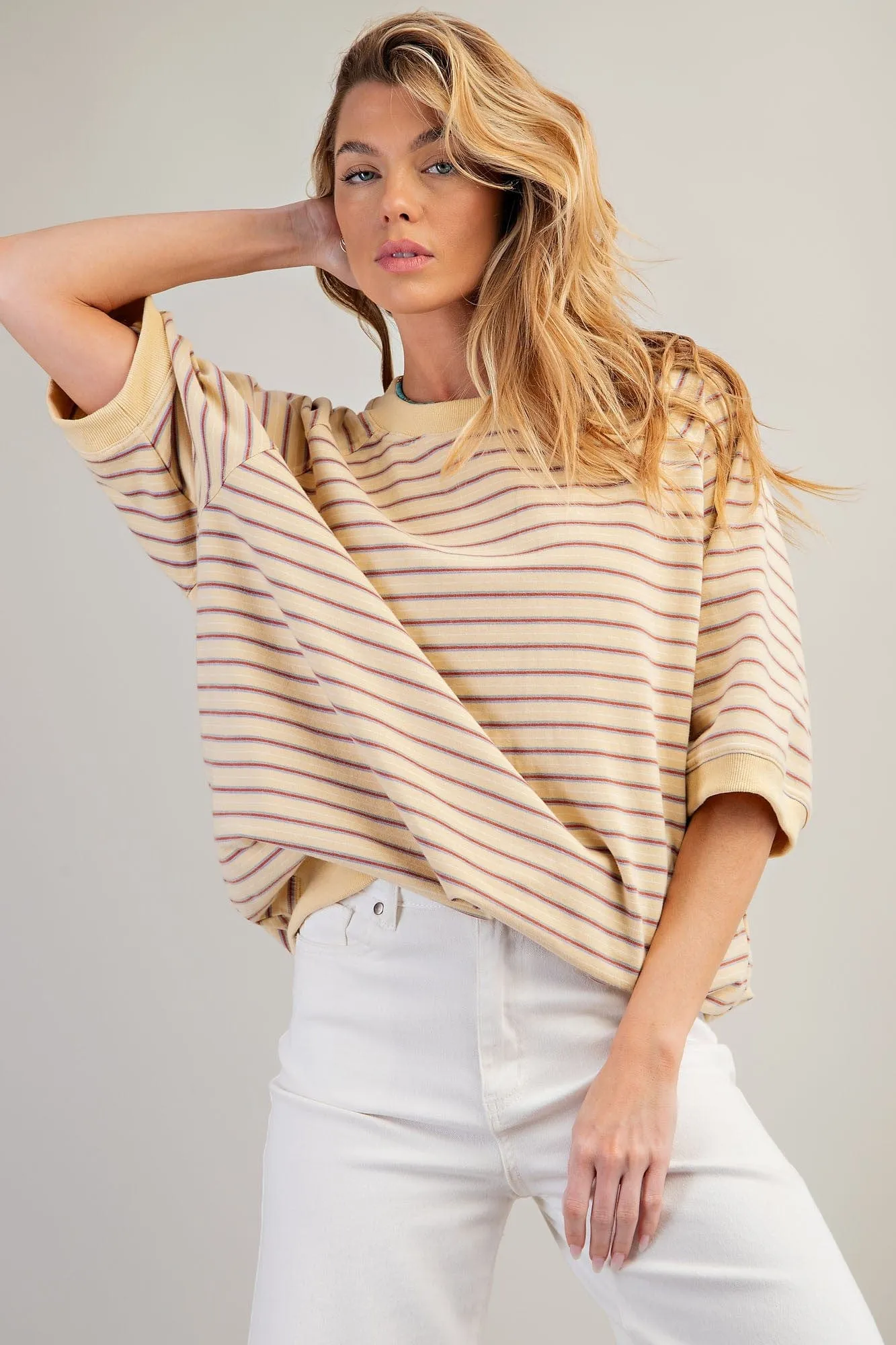 Short Sleeve Striped Terry Top